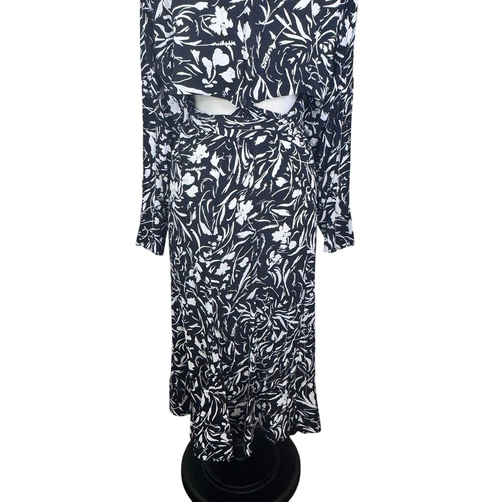 New Proenza Schouler Crepe De Chine Black White Floral Wrap Midi Dress Sz 6 - Picture 11 of 16